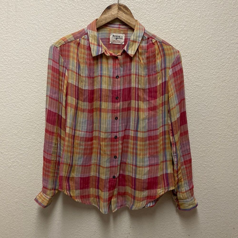 Anthropologie Holding Horses Plaid Button Down Shirt Size 2